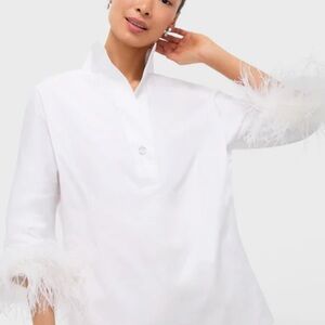 Tuckernuck White Feather-Trimmed Blouse